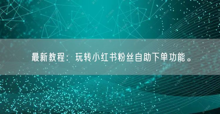 最新教程：玩转小红书粉丝自助下单功能。