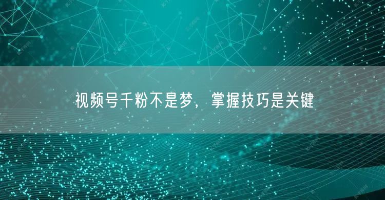 视频号千粉不是梦，掌握技巧是关键