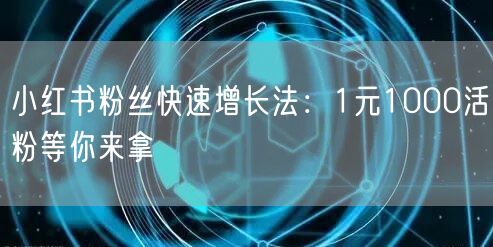 小红书粉丝快速增长法：1元1000活粉等你来拿