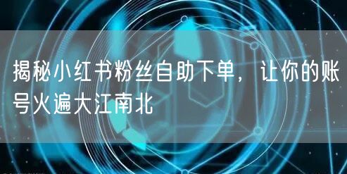 揭秘小红书粉丝自助下单，让你的账号火遍大江南北