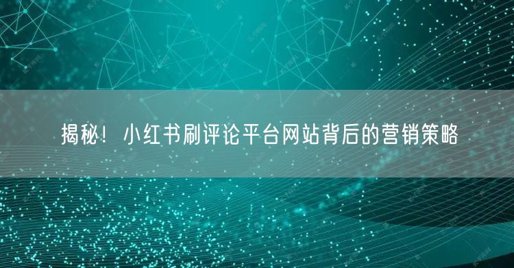 揭秘！小红书刷评论平台网站背后的营销策略